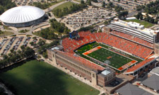 Aerial view of stadium and Assembly Hall
